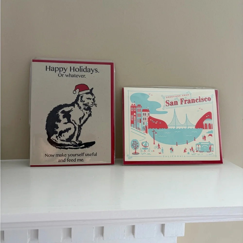 Holiday Cat and San Francisco Art Prints Stationery Set 4-1/2”x6-1/2”